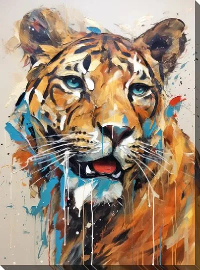 Картина маслом Львица в стиле арт мастихин