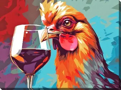 Картина маслом Курица и вино