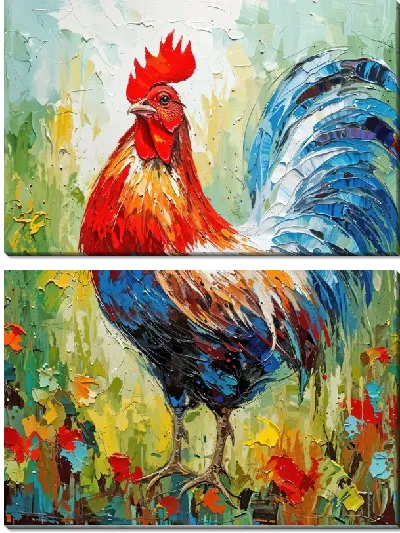 Модульная картина Петух в стиле мастихин