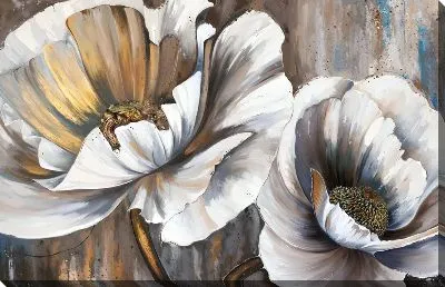 Картина маслом Два бело-золотых мака