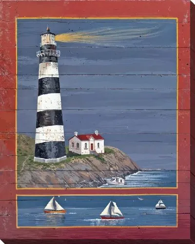 Картина маслом Маяк и парусники в море