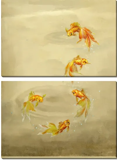 Модульная картина Золотые рыбки №36