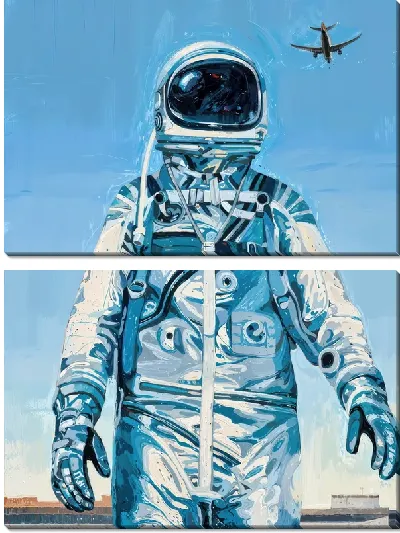 Модульная картина Космонавт на фоне самолёта