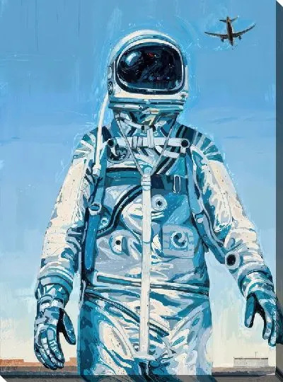 Постер Космонавт на фоне самолёта