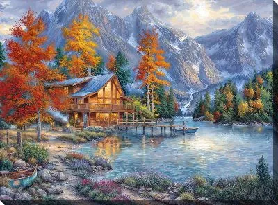 Картина маслом Осенний пейзаж с озером и горами