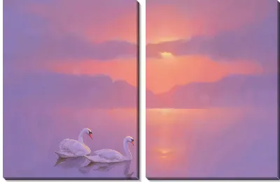Модульная картина Два лебедя на закате