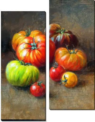 Модульная картина Натюрморт с томатами на коричневом фоне
