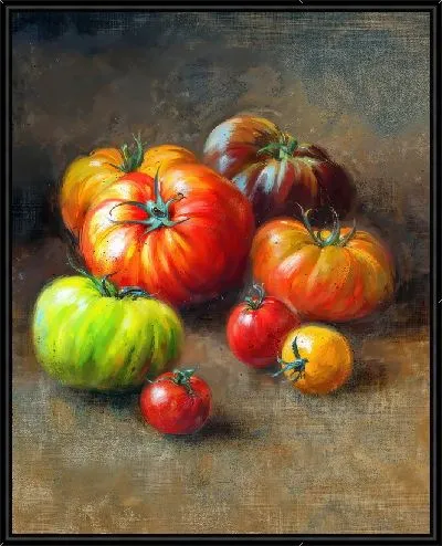 Картина Натюрморт с томатами на коричневом фоне