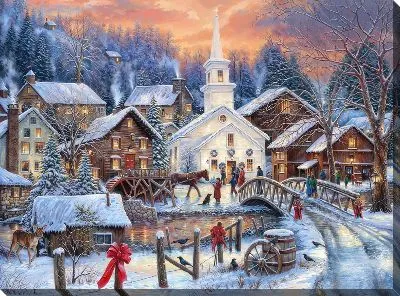 Картина маслом Зимний отдых в небольшой деревне