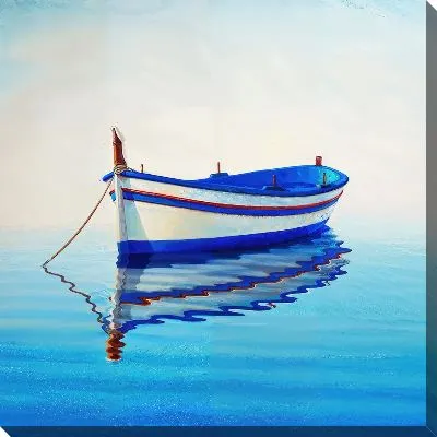 Картина маслом Бело-синяя лодка