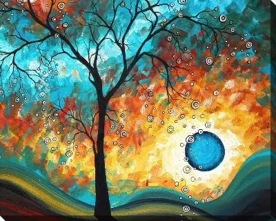 Картина маслом Синий круг и дерево