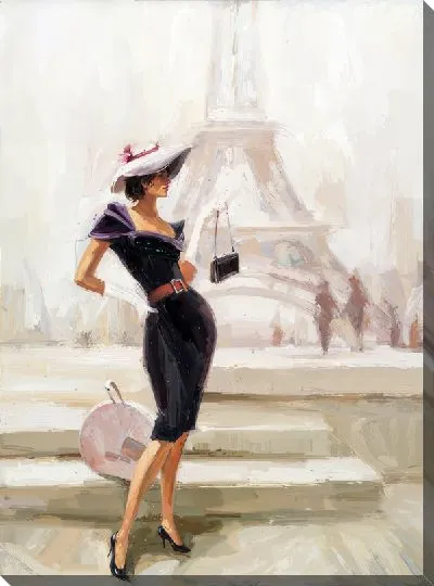 Картина маслом Модница на фоне Парижа