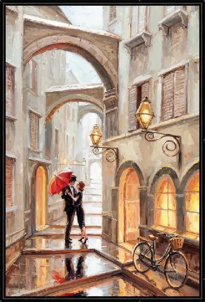 Картина Любовь под зонтом в переулке
