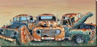 Картина маслом Три старых автомобиля