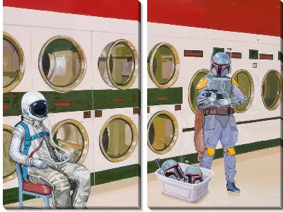 Модульная картина Космонавты в прачечной