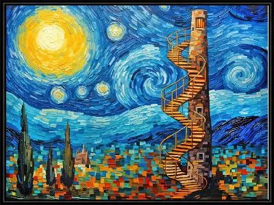 Лестница и башня в стиле Ван Гога