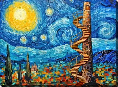 Лестница и башня в стиле Ван Гога