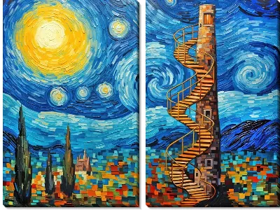 Лестница и башня в стиле Ван Гога