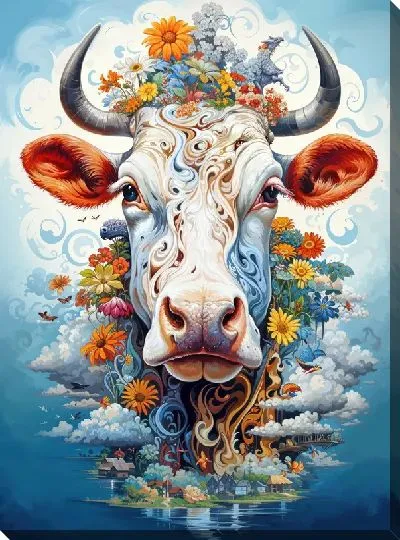 Картина маслом Корова в стиле арт №10
