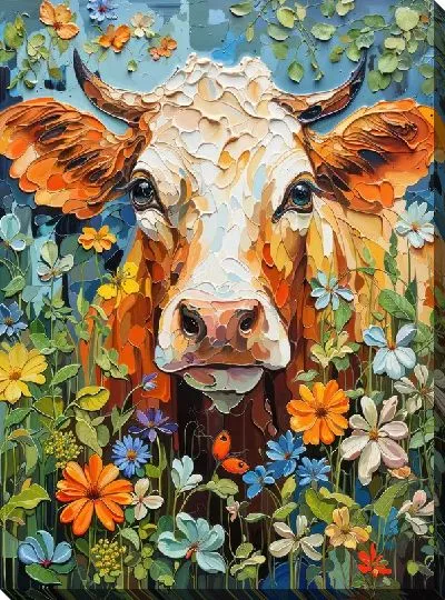Картина маслом Корова в стиле арт №14