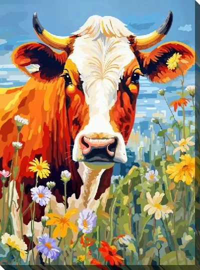 Картина маслом Корова в стиле арт №19