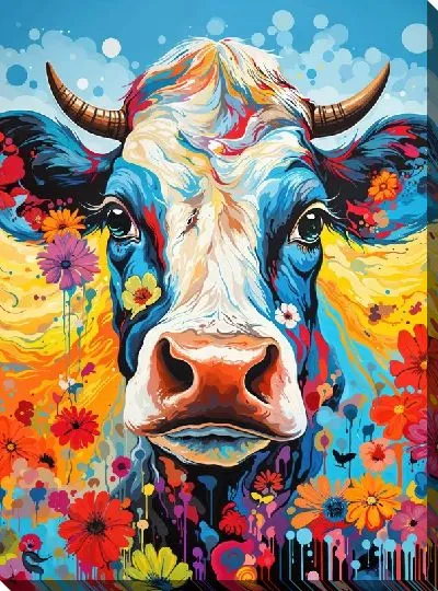 Картина маслом Корова в стиле арт №20
