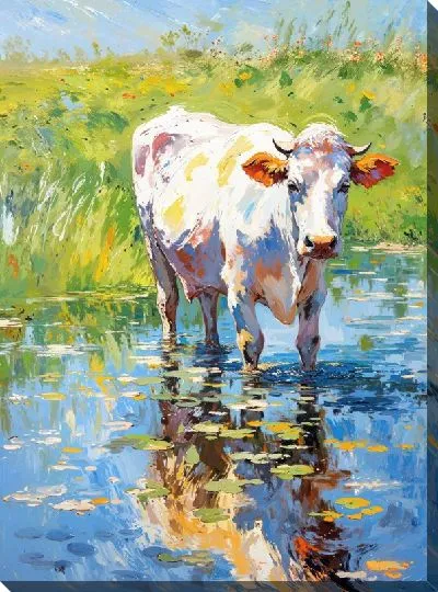 Картина маслом Корова в стиле арт №24