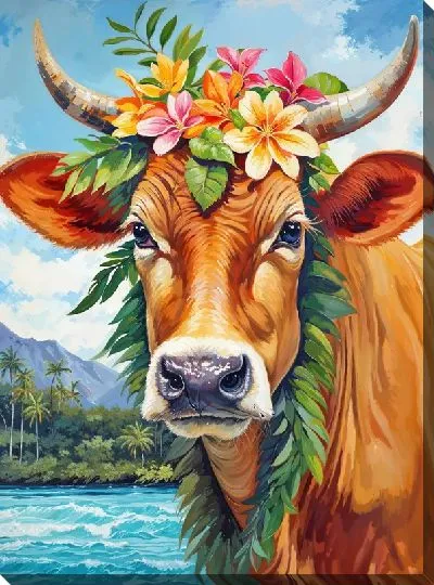 Картина маслом Корова в стиле арт №31