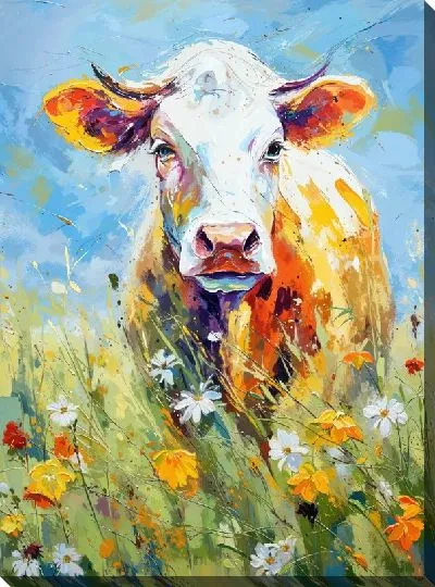 Картина маслом Корова в стиле арт №34