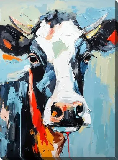 Картина маслом Корова в стиле арт №35