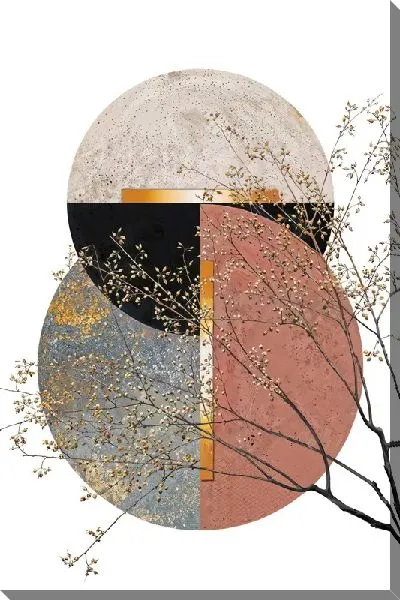 Картина маслом Арт композиция с кругами и веткой дерева