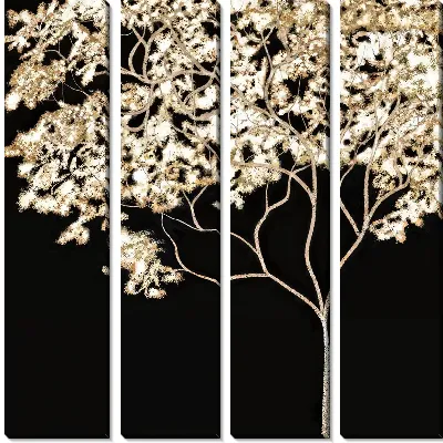 Модульная картина Золотое дерево на черном фоне №3