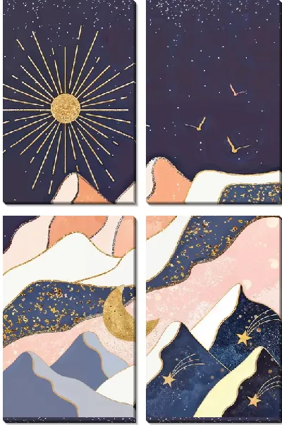 Модульная картина Горный пейзаж с золотыми горами