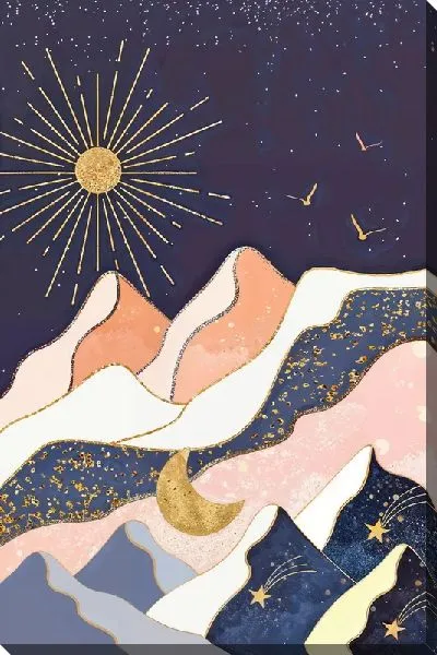 Постер Горный пейзаж с золотыми горами