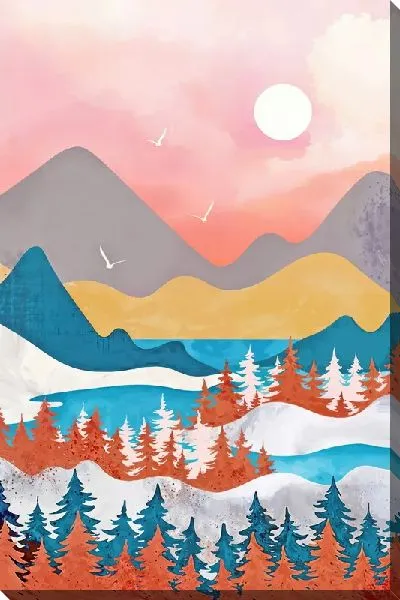 Картина маслом Горный пейзаж на закате №2