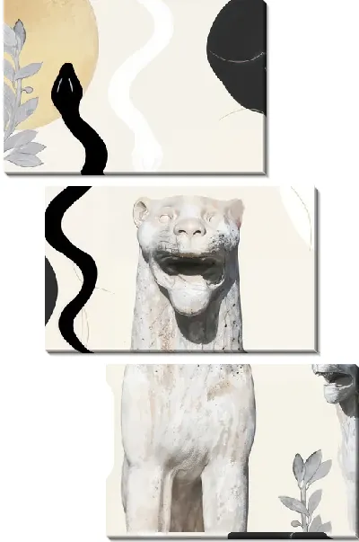 Модульная картина Скульптура и змея в стиле коллаж