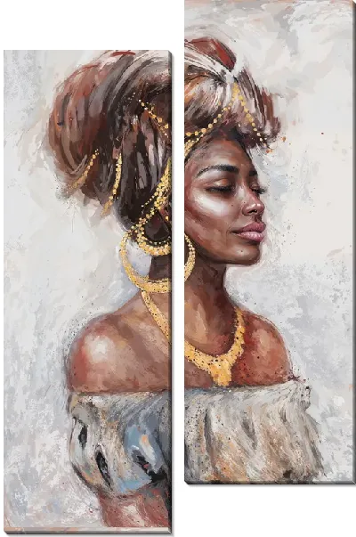 Модульная картина Африканка с золотыми украшениями №2