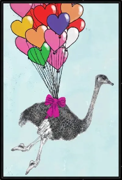 Картина Страус и воздушные шары в виде сердец