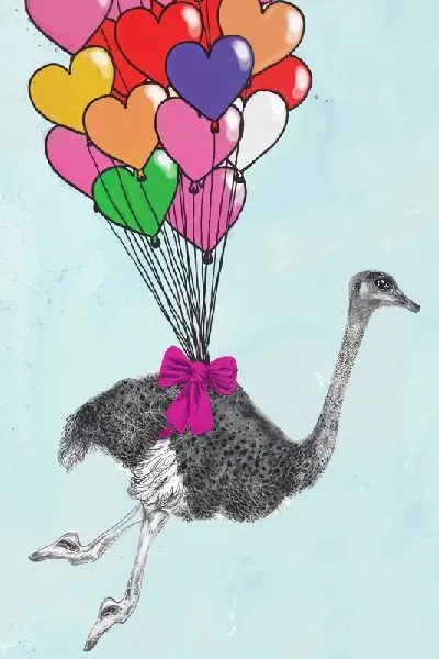 Плакат Страус и воздушные шары в виде сердец