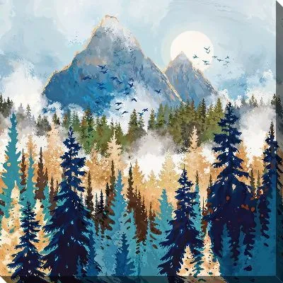 Золотые деревья в лесу на фоне гор