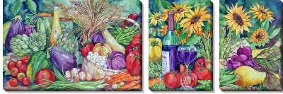 Модульная картина Овощи, вино и подсолнухи