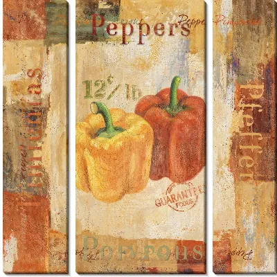 Модульная картина Желтый и красный перцы в стиле винтаж