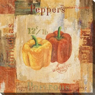 Картина маслом Желтый и красный перцы в стиле винтаж