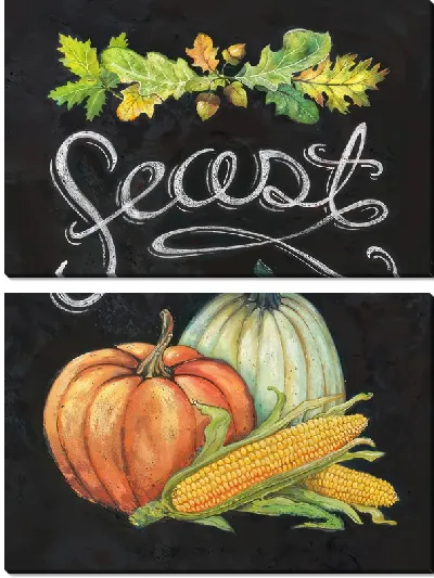 Модульная картина Две тыквы и кукуруза