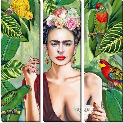 Модульная картина Фрида Кало и попугаи