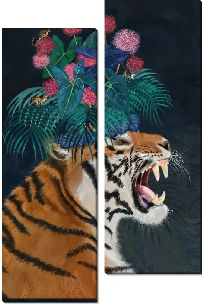 Модульная картина Тигр с цветами №65