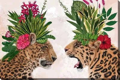 Картина маслом Листья тропические и леопарды №115