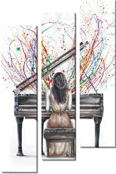 Модульная картина Буйство красок и игра на пианино