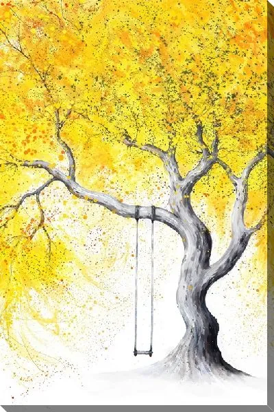 Постер Качели на дереве с желтой кроной