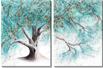 Модульная картина Дерево с бирюзовыми листьями